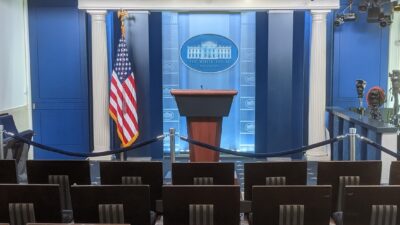 Empty James S. Brady Press Briefing Room at the White House