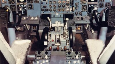 Interior view of a Boeing 737 cockpit with flight instruments