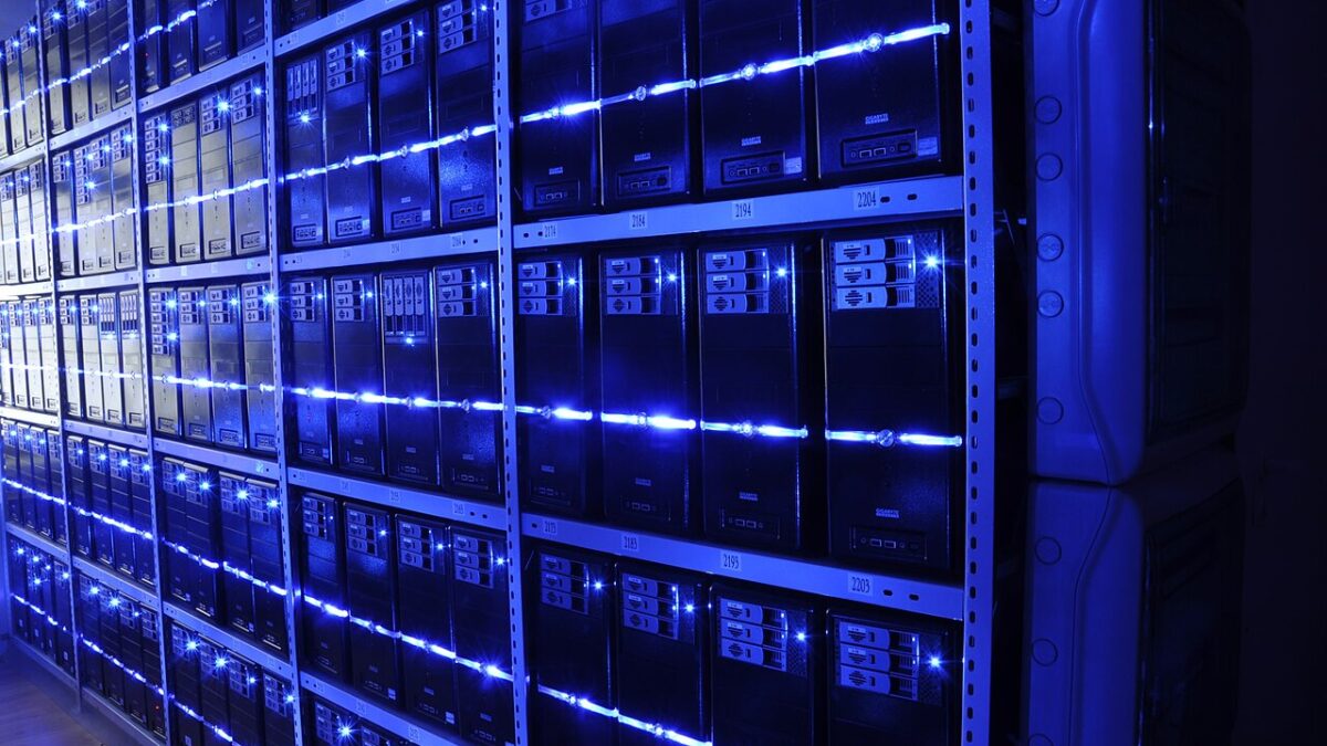 Rows of servers inside a data center