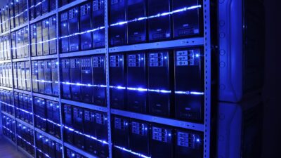 Rows of servers inside a data center