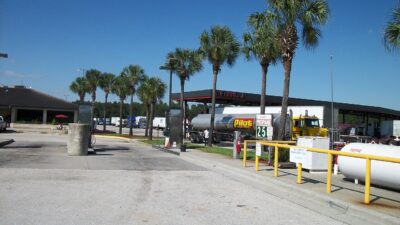 Diesel fuel tanker truck at a Florida truck stop