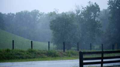 Floodwaters covering a street in Kentucky