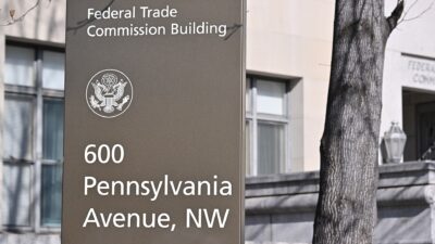 Federal Trade Commission sign on the agency's headquarters building in Washington, D.C.