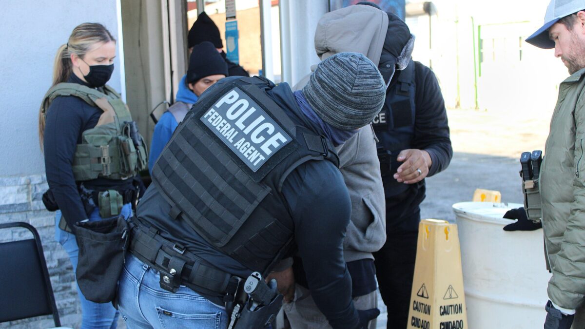 U.S. Immigration and Customs Enforcement Enforcement and Removal Operations officers during an operation