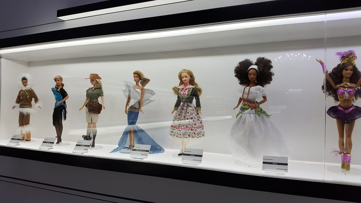 A display of Barbie dolls