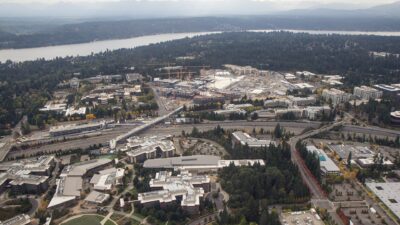 Aerial view of Microsoft’s headquarters campus in Redmond, Washington