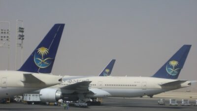 Saudi Arabian Airlines aircraft at King Khalid International Airport in Riyadh