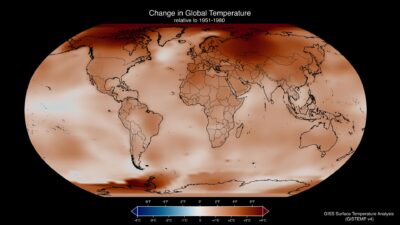 NASA GISTEMP world map showing global temperature change relative to 1951-1980