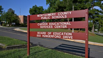 Sign outside the Montgomery County Board of Education offices in Rockville, Maryland