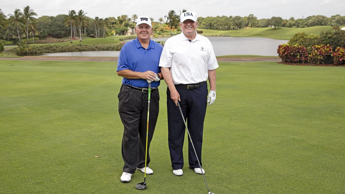 President Donald Trump on the course at Trump International Golf Club in West Palm Beach, Florida