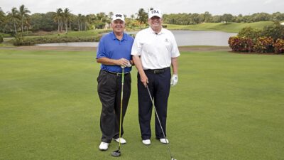 President Donald Trump on the course at Trump International Golf Club in West Palm Beach, Florida