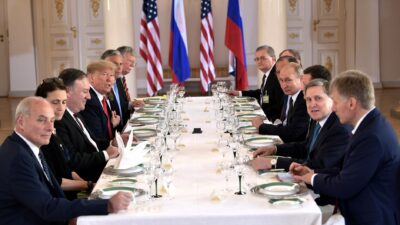 President Donald Trump and Russian President Vladimir Putin meeting in Helsinki in 2018