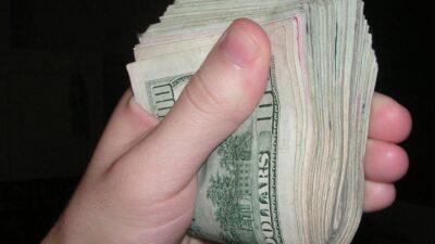 A stack of U.S. dollar bills