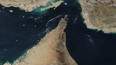 Satellite view of the Strait of Hormuz