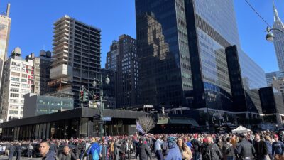 Supporters line up outside a Donald Trump rally at Madison Square Garden in New York