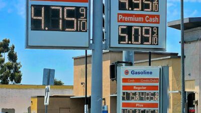 Digital gas price sign at a service station